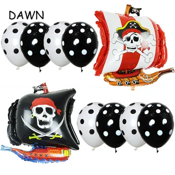 10vnt=2vnt Piratų Laivą + 8pcs kaukolė polka dot Latekso balionų, Helio ballon Gimtadienio Tema Šaliai Vestuvių dekoro prekių vaikas žaislai