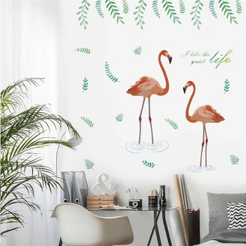 Aistringas flamingo gėlė, sienų lipdukai miegamasis, TV foną, namų puošybai animacinių filmų gyvūnų sienos lipdukai pvc plakatas 