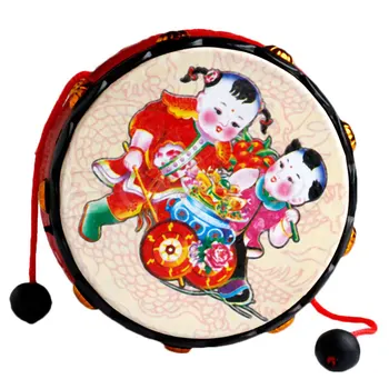 Tradicinis Kinų Nugara Žaislas Barškutis Būgno Vaikams, Cartoon Vertus Bell Plastikinių Kūdikių