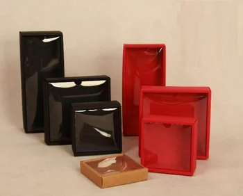 Kraft Kartono Dėžutė, Caixa dovanų Pakavimo dėžutė su dangčiu, raudonas juodas Popieriaus Langelį, Papuošalai, Dovanų pakavimo dėžutės su permatoma pvc langą