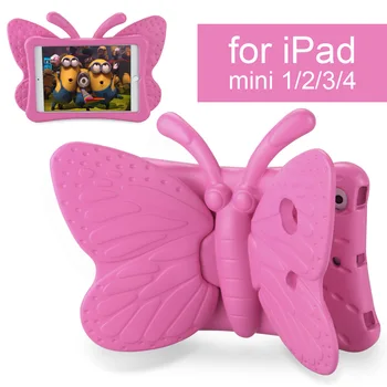 Vaikai Saugus Atveju iPad mini 1 2 3 4, 3D Animaciją Drugelis Stovėti atsparus smūgiams Tablet Case Cover for Apple mini1 mini2 mini3 mini4