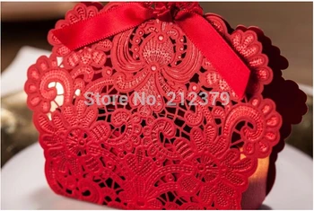 100vnt naujas tuščiaviduriai nėrinių Kinijos saldainių dėžutė vestuvių idėjų mažų dovanų dėžutes, tik sml raudona vestuvių saldainių maišelis