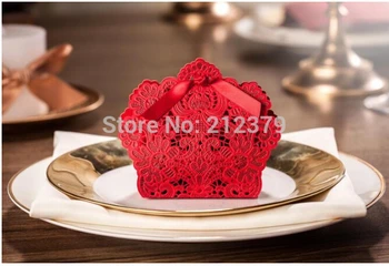 100vnt naujas tuščiaviduriai nėrinių Kinijos saldainių dėžutė vestuvių idėjų mažų dovanų dėžutes, tik sml raudona vestuvių saldainių maišelis