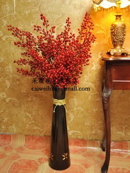 Raudonųjų uogų grindų ilgio dirbtinė gėlė raudona turtingas vaisių dirbtinių gėlių šilko gėlių namų puošybai gėlių