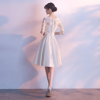 PotN'Patio Nėrinių Pusė Rankovėmis, Trumpos vakarinės Suknelės 2018 Naujas Elegantiškas O-kaklo Paprasta Smėlio Vakare Gown