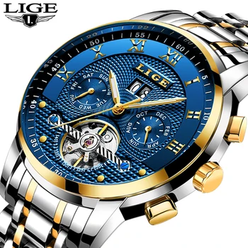 Naujas 2017 LIGE Prekės ženklo Žiūrėti Vyrų Top Prabangus Automatinis Mechaninis laikrodis Vyrams, Nerūdijančio Plieno Laikrodis Verslo Laikrodžiai Relogio Masculino