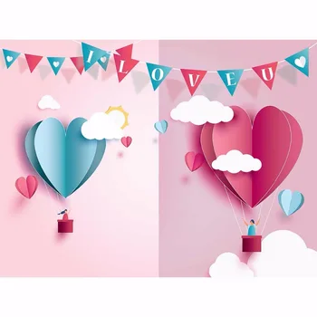 Allenjoy Valentino diena rausvos ir mėlynos spalvos balionus širdyse rožinės spalvos fonas su meile baneriai fone šluostės fotografijos vinilo