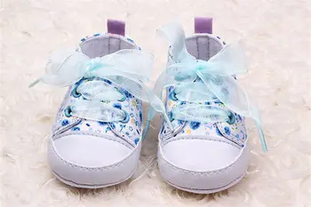 Merginos Gėlių Minkštas Soled Batų Kūdikiams, Vaikiška Pėsčiomis Sneaker Mergaitės Vaikų Lovelę Nėriniai-Up Batai, UK