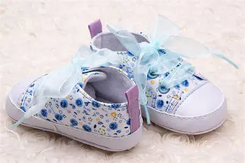 Merginos Gėlių Minkštas Soled Batų Kūdikiams, Vaikiška Pėsčiomis Sneaker Mergaitės Vaikų Lovelę Nėriniai-Up Batai, UK