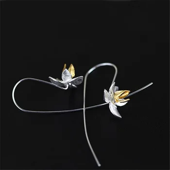 Lotus Įdomus Nekilnojamojo 925 Sterlingas Sidabro Gamtos Originalus Rankų darbo Fine Jewelry Mielas Žydinčių Gėlių Mados Lašas Auskarai Moterims