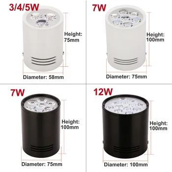 3W 5W 7W 12W Paviršiaus Sumontuoti Šviestuvai LED Vietoje, Lubų šviestuvai, Lempos, Baltos spalvos Juoda Kūno gyvenamasis kambarys, vonios kambarys, virtuvė, žibintai