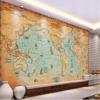 Beibehang para quarto foto tapetai, sienų ir 3 d. Europos biuro sofa fone retro pasaulio žemėlapyje didelių sienų tapetai