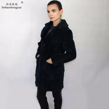 Linhaoshengyue mados tikro kailio Avių kirpimo paltai moterims tikro kailio pavasario NAUJĄ žiemos šiltas ping