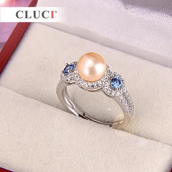 CLUCI Aukštos Kokybės Mėlyna Zircons Vestuvinis Žiedas 925 sterlingas sidabro Reguliuojamas Žiedas su aiškiai zircons Moterų Vestuvių dovana