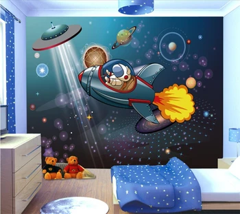 Beibehang Užsakymą tapetai kosmoso erdvėlaivio astronautai berniukas animaciją vaikų kambario foną sienos kūdikių namai freskomis 3d tapetai