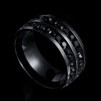 Naujas Prabangus Moterų Papuošalai Iš Nerūdijančio Plieno Vestuvinį Žiedą, Dviejų Eilučių Black Crystal Piršto Žiedas Visu Dydžiu