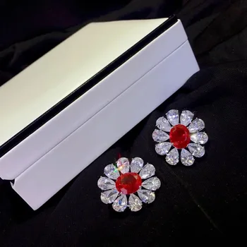 925 sterlingas sidabro su kubinis cirkonis gėlių stud auskarai balta ir raudona mišrios spalvos mados moterų papuošalai nemokamas pristatymas