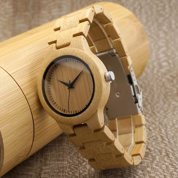 BOBOBIRD L28 Paprasta Bambuko Moterų Laikrodžiai Reguliuojamas Juostos Ponios Kvarcinis Laikrodis