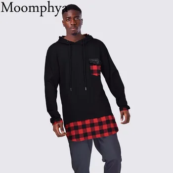 Moomphya Rudenį pledas kratinys hoodies Visą rankovės pusėje zip kreivė hem hoodies gobtuvu palaidinukė hip-hop streetwear hoodies vyrai