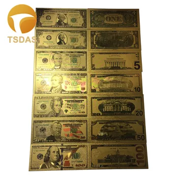 Pilnas Komplektas 7pcs JAV $1-100 Doleris Aukso Banknotų Spalvinga Pasaulio Pinigus, Suvenyrai, Golden Banko Pažymi, Lašas Laivas