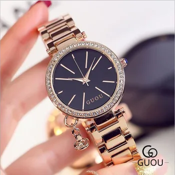 GUOU Mados Ponios Žiūrėti Moterų Laikrodžiai Rose Aukso Apyrankę ant Riešo Laikrodžiai Prabangus Diamond Laikrodis Moterims relogio feminino siųsti