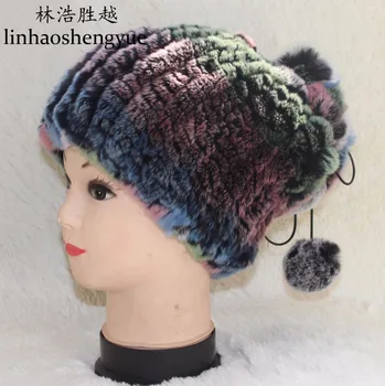 Linhaoshengyue mados tikro kailio rex triušio kailiu moterų kepurė-šalikas skrybėlę ping žiemą šilta pavasario, NAUJA