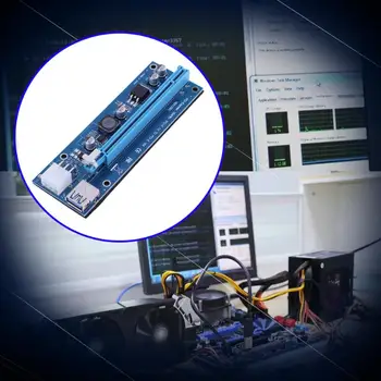 6pin stove USB 3.0 PCI-E 1X iki 16X Kortelės Stove Extender Adapterio plokštė su 4 Capacitances stabilus stovo už BTC Mining (Tik Kortelė)