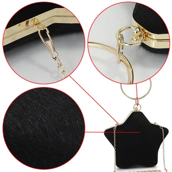 Žvaigždės formos metalinio žiedo, dirbtiniais kailiais mados ponios rankinėje sankabos krepšys grandinės piniginės moterų crossbody krepšys pečių maišą(C1623)