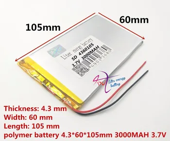Geriausia akumuliatoriaus prekės ženklo Nemokamas pristatymas tabletę 4360105 polimero 3000 mah baterija polimero baterija 3.7 V