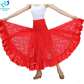 Ponios Pramoginių, Flamenko Šokių Ilgas Sijonas Big Swing Šiuolaikinės Valsas Praktikos Atlikimo Nėrinių Suknelė Tampri Juostos