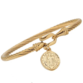 Aukso spalvos Šventojo Benedikto Medalis Manžetai Žavesio Apyrankės & Bangle Moterų Viela iš Nerūdijančiojo Plieno Pulseira Papuošalai