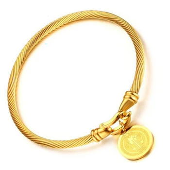 Aukso spalvos Šventojo Benedikto Medalis Manžetai Žavesio Apyrankės & Bangle Moterų Viela iš Nerūdijančiojo Plieno Pulseira Papuošalai