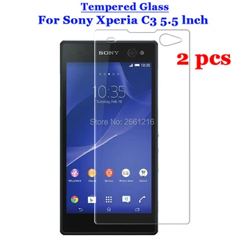 2 Vnt./Daug Sony Xperia C3 Grūdintas Stiklas 9H Premium Screen Protector, Plėvelės Sony Xperia C3 D2533 & C3 Dual D2502 5.5