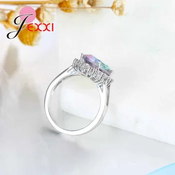 JEXXI Elegantiškas Moteris Rainbow Crystal 925 Sterlingas Sidabro Kubinis Cirkonis Žiedai, Sužadėtuvių, Vestuvių Papuošalai Bague Femme Anillos