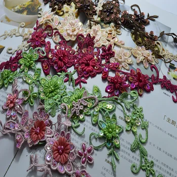 Somelace (1pcs/lot)Vestuvinė Suknelė, Papuoštas įvairių spalvų china Organza Gėlių Aplikacijos Siūti Nėrinių Pleistrai-002