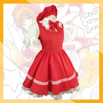 Kortelės Gūstītājs Sakura Cosplay Kostiumų Cardcaptor Kinomoto Raudona Mūšis Suknelė, Pilnas Komplektas