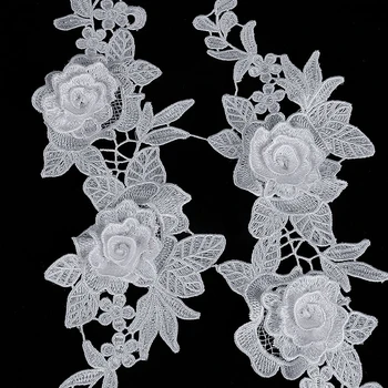 Smiry 1Pair Gražus Baltas 3D Gėlių Nėrinių Apdaila Aplikacijos Aukštos Kokybės Vestuvių Nėrinių Audinio Kostiumas Suknelė Siuvimo, Aplikacijos Amatai