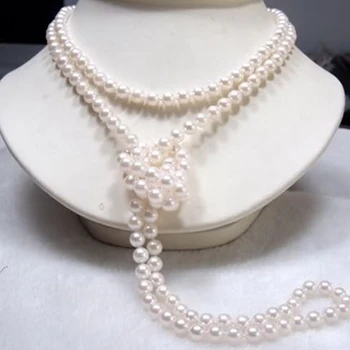 Karšto pardavimo mados moterų papuošalai 7-8mm natrual baltos spalvos gėlavandenių dirbtiniu būdu išaugintų perlų vėrinį aukštos kokybės šaliai dovanos 46inch MY4508
