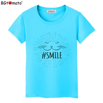 BGtomato marškinėliai prakaito šypsena katė marškinėlių Kūrybinis dizainas karšto pardavimo t-shirt moterims, vėsiais vasaros naujas mados marškinėlius moterims