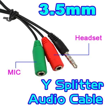 Naujas 3.5 mm Pratęsimo Audio Splitter Cable + Mic Ausinės Ausinių Lizdas 1 2 Y Stereo Splitter 