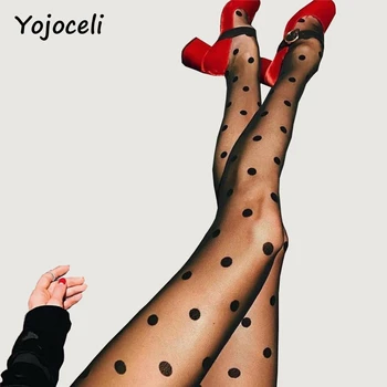 Yojoceli sexy juoda polka dot moterų kojinės 2018 juodos spalvos akių Moteris triko gyvulių slim moterų antblauzdžiai