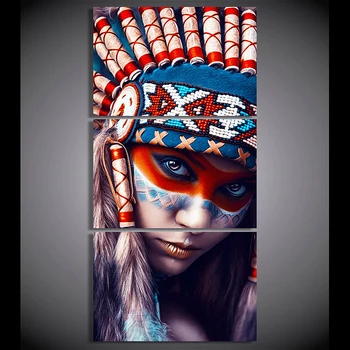 Gimtoji Amerikos Indėnų Plunksnuočių Mergina Sienos Meno Šiuolaikinės Indijos Mergina Drobės Tapybos dėl Prieškambario Gyvenimo Kambario, Miegamasis Namų Dekoro
