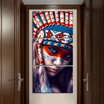 Gimtoji Amerikos Indėnų Plunksnuočių Mergina Sienos Meno Šiuolaikinės Indijos Mergina Drobės Tapybos dėl Prieškambario Gyvenimo Kambario, Miegamasis Namų Dekoro