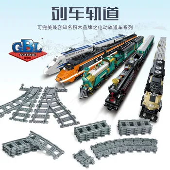 Miesto Traukiniai, Traukinių Lanksčių Bėgių Geležinkelio Pervažos Tiesiai Lenkti Bėgiai Blokai Nustatyti Plytų Modelis Vaikams, Žaislai Suderinama Legoe
