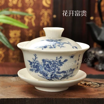 Arbatos rinkinys Apima 1 Pot 1 Lėkštė, Aukštos kokybės elegantiškas gaiwan,Gražus ir lengvai virdulys arbatinukas,Mėlynos ir baltos spalvos porceliano gaiwan