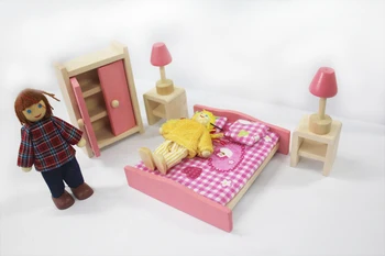 1 kambario kūdikių medinės lėlės namas, vaikams, Vaikų, mediniame name su baldais virtuvės /miegamojo/ valgomasis kambarys/svetainė Kalėdų dovanos