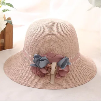 2017 Nauji moteriški Vasaros Gėlių Šiaudų Fedora Skrybėlės Kepurės mergaitėms Skydelis Beach Sun skrybėlę Floppy Panama Mergaitėms nemokamas pristatymas