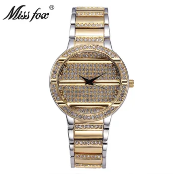 Praleisti Fox Prekės ženklo Moterys Laikrodžių mados Prabangių Aukso Pilna Deimantų Žiūrėti Moterų Plieno Laikrodis Moterims, Kvarciniai laikrodžiai relojes mujer