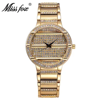 Praleisti Fox Prekės ženklo Moterys Laikrodžių mados Prabangių Aukso Pilna Deimantų Žiūrėti Moterų Plieno Laikrodis Moterims, Kvarciniai laikrodžiai relojes mujer