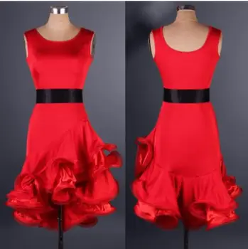 4 spalvos raudona juoda Suaugusiųjų konkurencijos lotynų Šokių Suknelė Moterims Pramoginiai Samba Sijonai Šokant lotynų karšto Kostiumas Šokių lotynų Suknelę